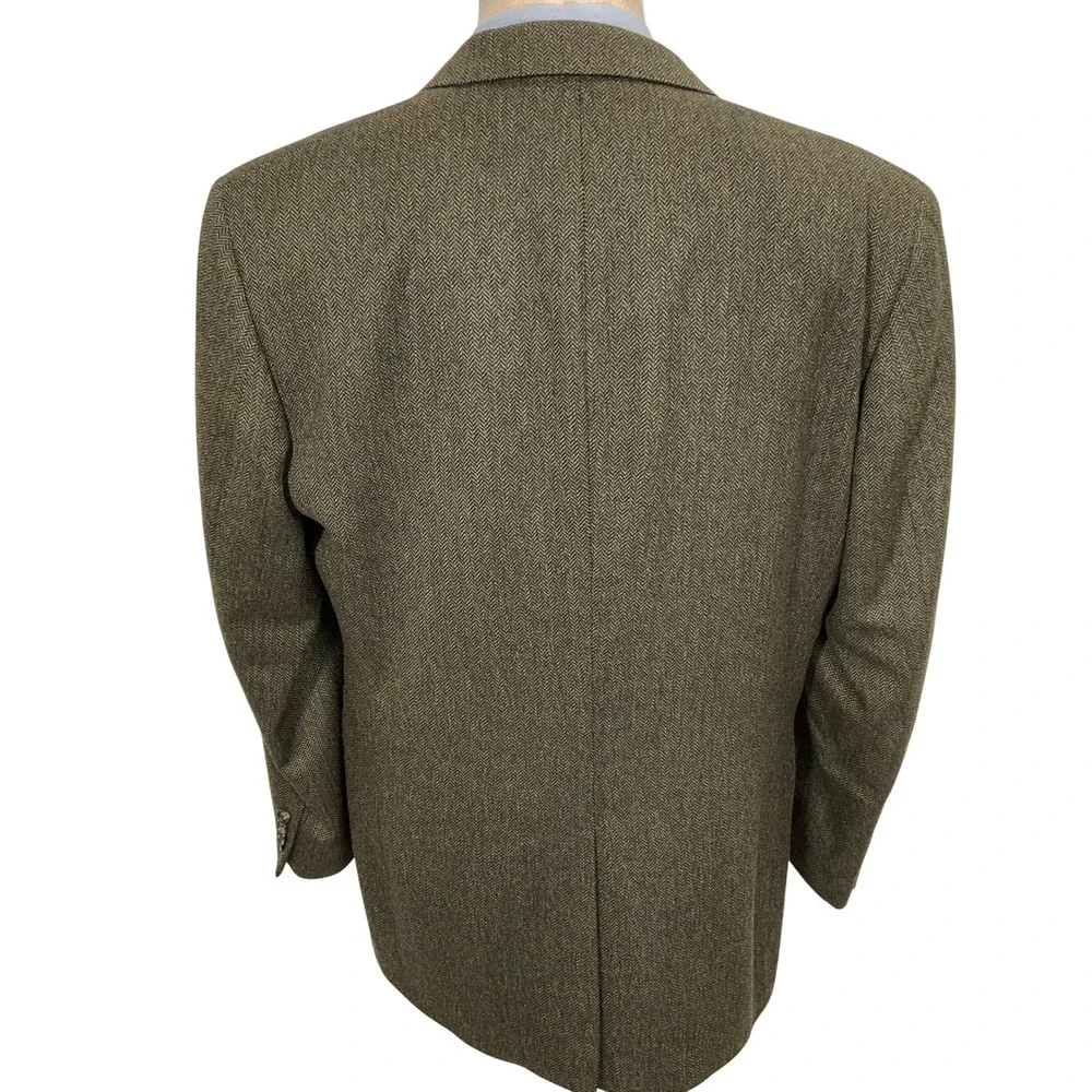 Jos A Bank Blazer Mens 43L Green Gray Multi Herringbone Heritage Two Button Wool